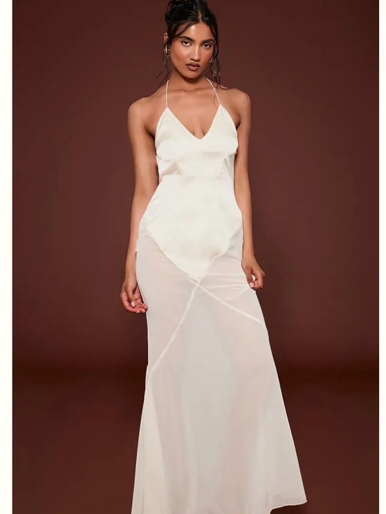 PrettyLittleThing Dresses & Skirts - PrettyLittleThing Cream Halter Sheer Maxi Dress